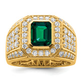 10k 1 7/8 carat Lab Grown Diamond VS/SI+ G+ and Lab Created Emerald Men's Ring